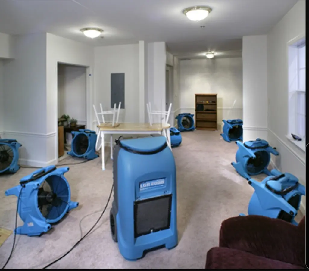 Air movers and dehumidifier setup for Water Damage Restoration in Swarthmore